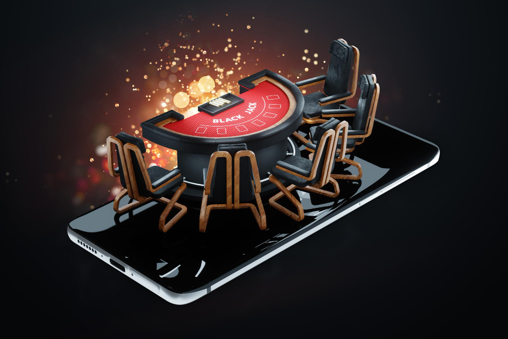 blackjack table surrounded by chairs on a smartphone